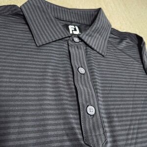 FootJoy Polo Shirt Men Large Black Striped Performance Golf Wicking Stretch Tech